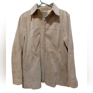 AMI 100% Suede Leather Zip-Up Collared Jacket Women's LARGE Beige Tan